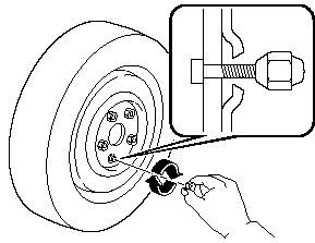 3. Install the lug nuts with the beveled edge inward; tighten them by hand.