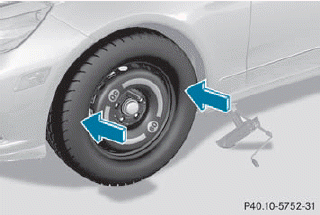 •► Slide the emergency spare wheel onto the