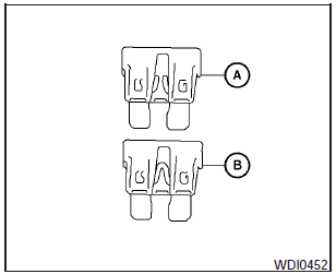 5. If the fuse is open (A) , replace it with a new fuse (B).