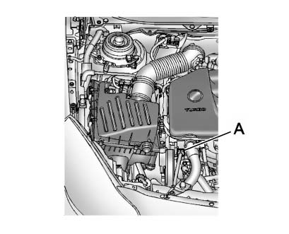 The jump start positive (B) is located under a trim cover in the engine compartment on the driver side of the vehicle.