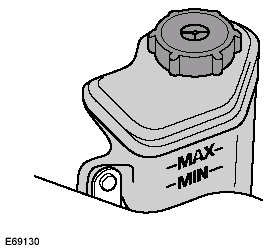 Switch off the engine. With the steeringsystem at normal operating temperature,the fluid level should come up to the MAXmark.