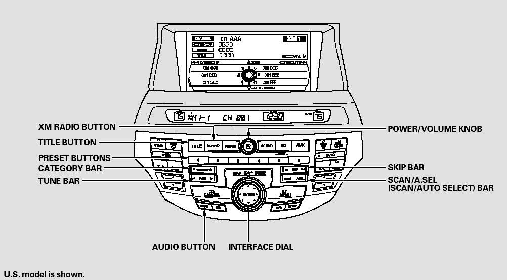 Playing the XM Radio (Models with navigation system)