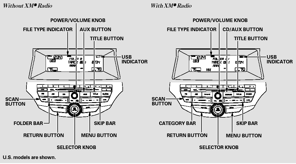 Playing a USB Flash Memory Device (Models without navigation system)