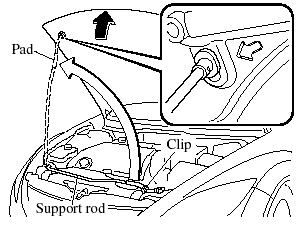 3. Grasp the support rod in the padded area and secure it in the stay hole indicated