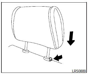 To lower, push and hold the lock knob and push the head restraint down.