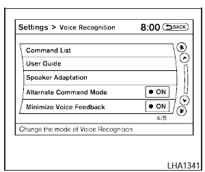 6. Alternate Command Mode is activated and the setting menu is expanded to include