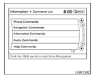 Only manual controls such as the touchscreen can navigate the command list menu.