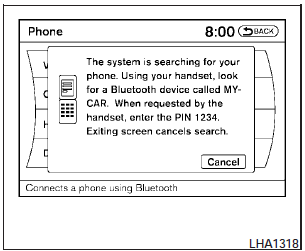 4. When a PIN code appears on the screen, operate the Bluetooth cellular phone