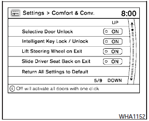 Auto Interior Illumination: Select to turn on or turn off the illumination of