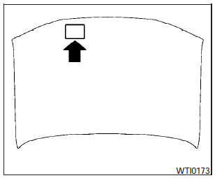 The emission control information label is attached to the underside of the hood