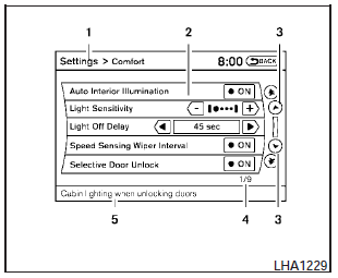 Vehicle functions are viewed on the center display screen in menus. Whenever