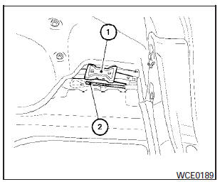 Remove the jack (1) and wheel nut wrench (2)- from the tool box on the right