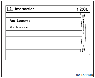 Press the INFO button. The display screen shows vehicle information for your