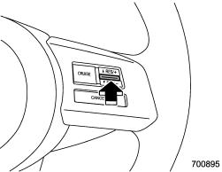 Press the “RES/SET” switch to the “RES” side and hold it until the vehicle reaches