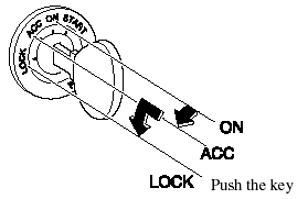 To turn the key from the ACC to the LOCK position, push the key in at the ACC