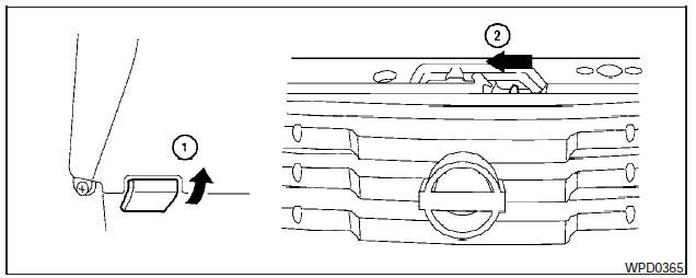 (1) Pull the hood lock release handle located below the driver side instrument